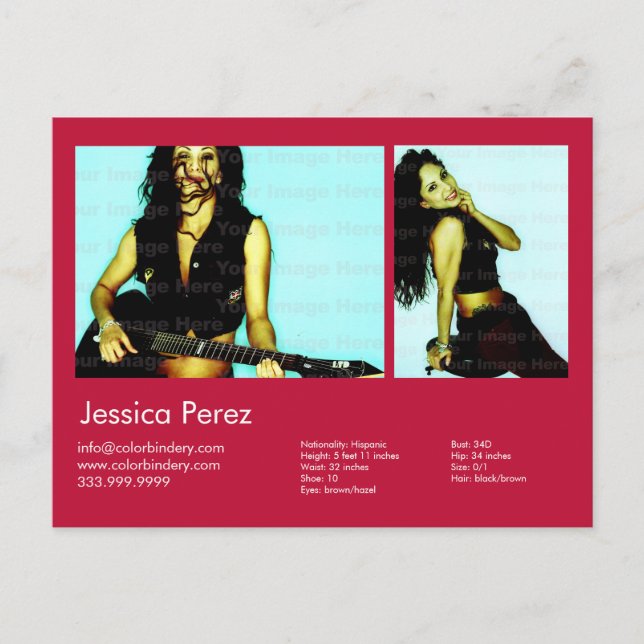 Actor & Model 2 Shot Red Headshot Comp Postcard (Front)