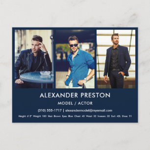 Actor Model Comp/Zed Card 3 Photo Blue Postcard