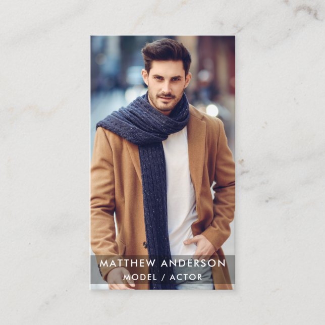 Actor Model Photo Modern Black Business Card (Front)