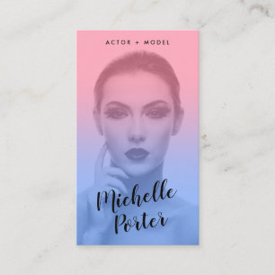Actor models headshot photo blue pink gradient business card