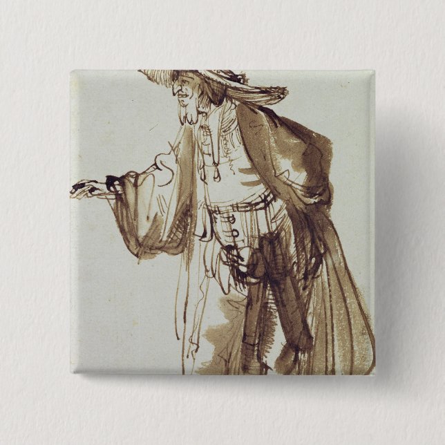 Actor with a Broad-rimmed Hat 15 Cm Square Badge (Front)