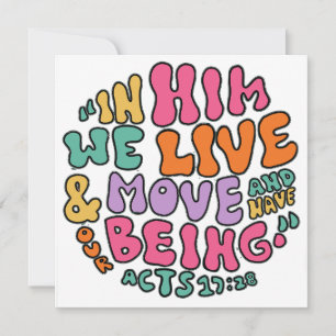 Acts 17:28 Hand Lettering Colourful Typography Holiday Card