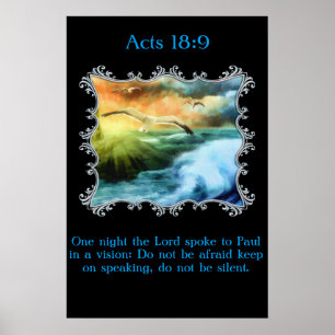 Acts 18:9 With seagulls flying over the open sea Poster