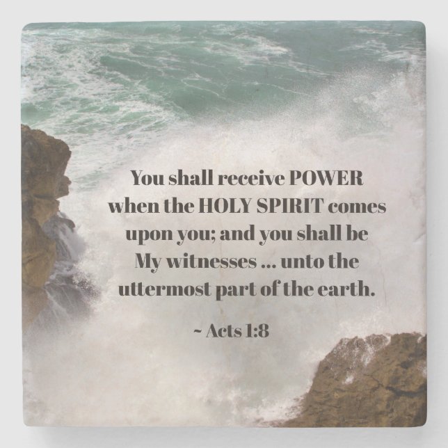 Acts 1:8 You shall receive POWER Bible Verse Stone Coaster (Front)