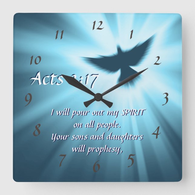 Acts 2:17 I will pour out My Spirit, Bible Verse Square Wall Clock (Front)