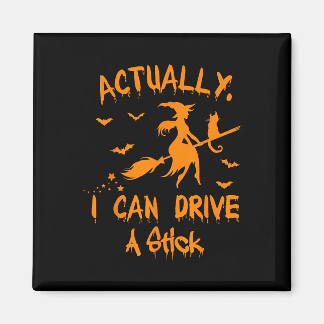 Actually I Can Drive A Stick Witch Halloween For W Magnet (Front)