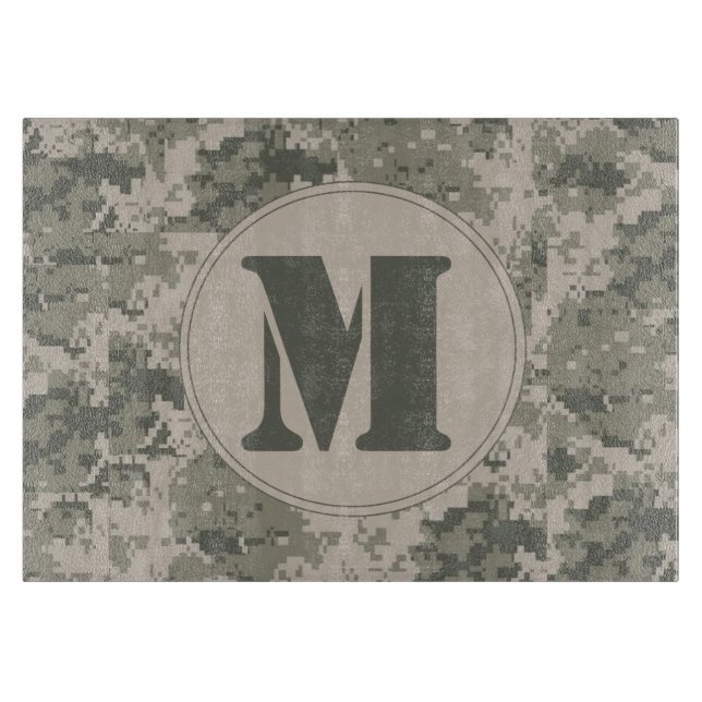 ACU Camo Camouflage Monogram Glass Cutting Board (Front)