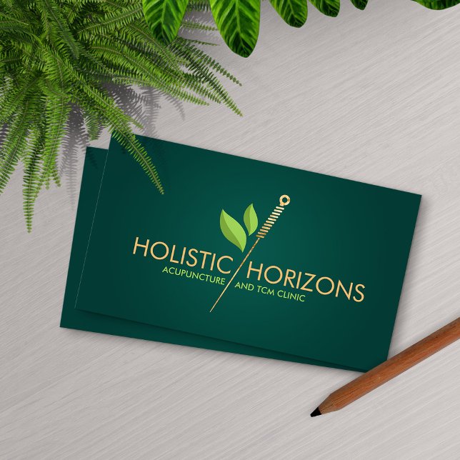Acupuncture Needle and leaves Business Card (Creator Uploaded)