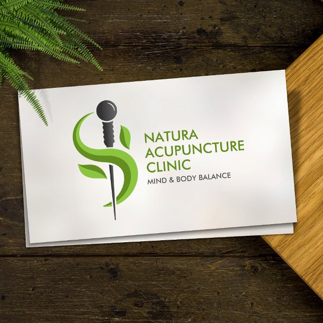 Acupuncture Needle and Leaves Business Card (Creator Uploaded)
