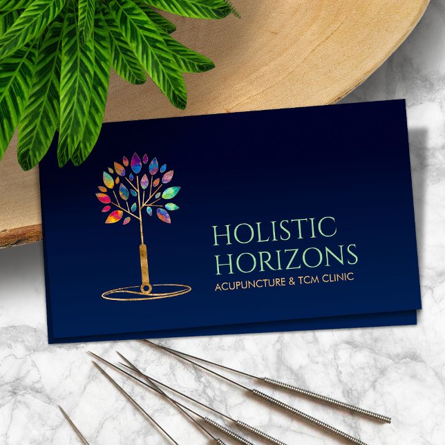 Acupuncture Needle Tree - colourful leaves Business Card (Creator Uploaded)
