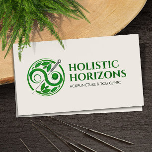 Acupuncture Needles, Yin Yang , Herbs and Leaves Business Card