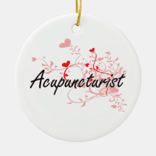 Acupuncturist Artistic Job Design with Hearts Ceramic Tree Decoration