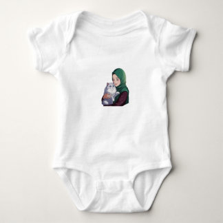 Acute girl hug cute cat baby bodysuit