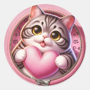 AD 002 - Cute cat digital graphic Classic Round Sticker
