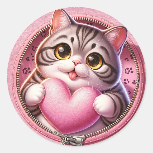 AD 002 - Cute cat digital graphic  Classic Round Sticker (Front)
