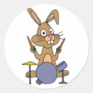 AD- Awesome Bunny Rabbit Playing Drums Classic Round Sticker