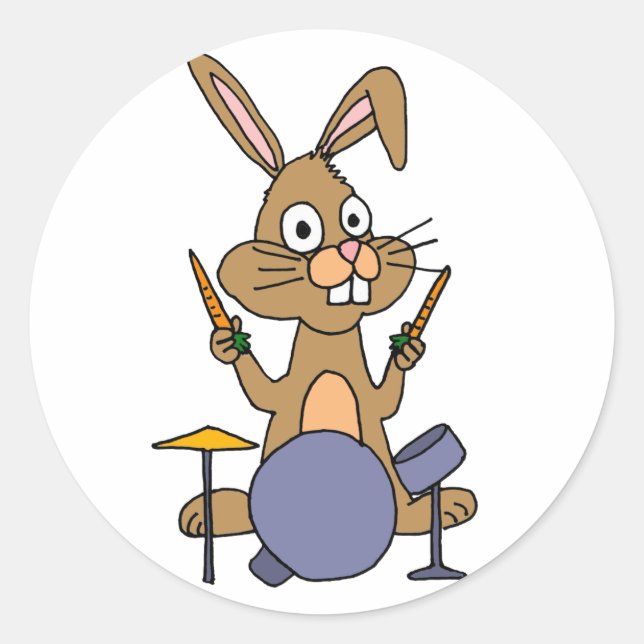 AD- Awesome Bunny Rabbit Playing Drums Classic Round Sticker (Front)