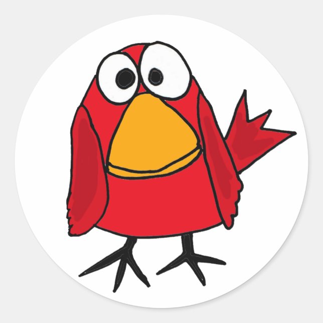 AD- Funny Sad Cardinal Bird Cartoon Classic Round Sticker (Front)