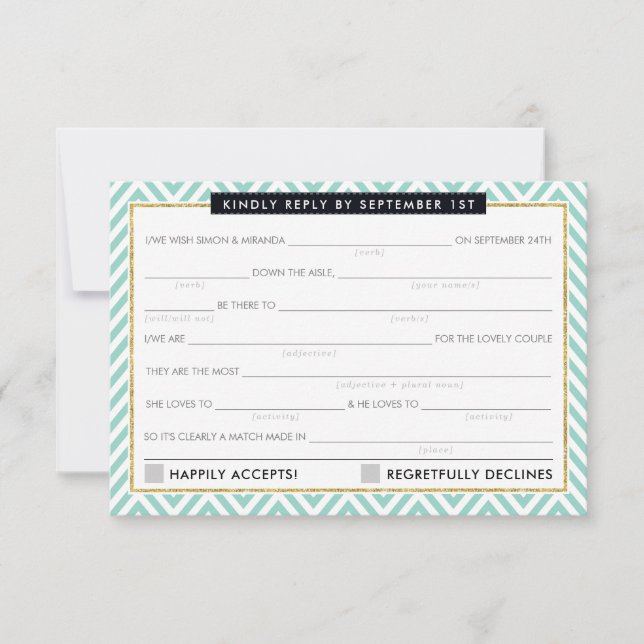 AD LIB RSVP REPLY fun simple bold chervon mint Card (Front)