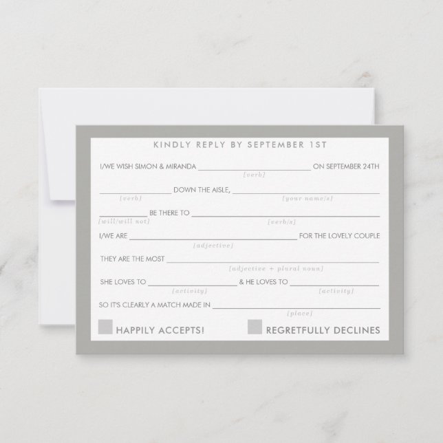 AD LIB RSVP REPLY fun simple bold minimal grey Card (Front)