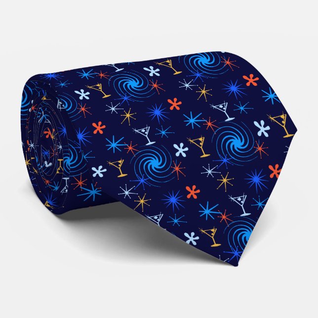 Ad Man Martini Foulard Navy Two-Sided Tie (Rolled)