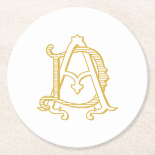 AD or DA monogram coasters antique vintage in gold