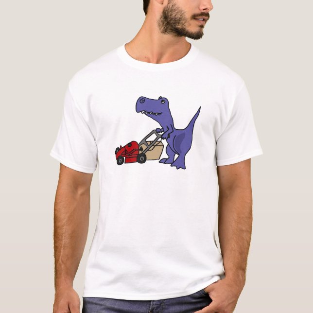 AD- T-rex Dinosaur Pushing Lawn Mower T-Shirt (Front)
