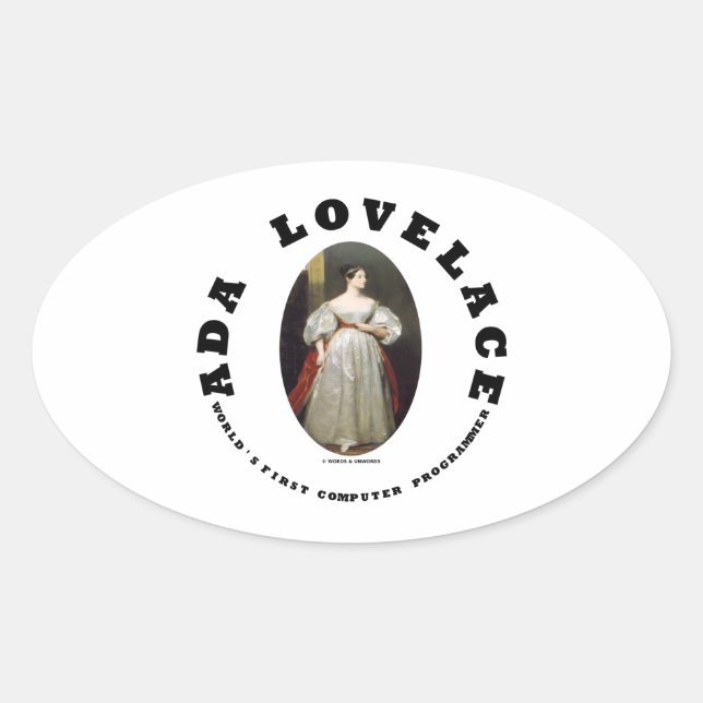 Ada Lovelace World's First Computer Programmer Oval Sticker (Front)