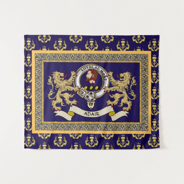 Adair Clan Badge Personalised Blue Tapestry (Front (Horizontal))