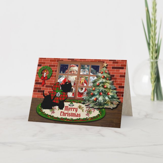 Adair Scottie & Santa w/Crest Personalised  Holiday Card (Front)