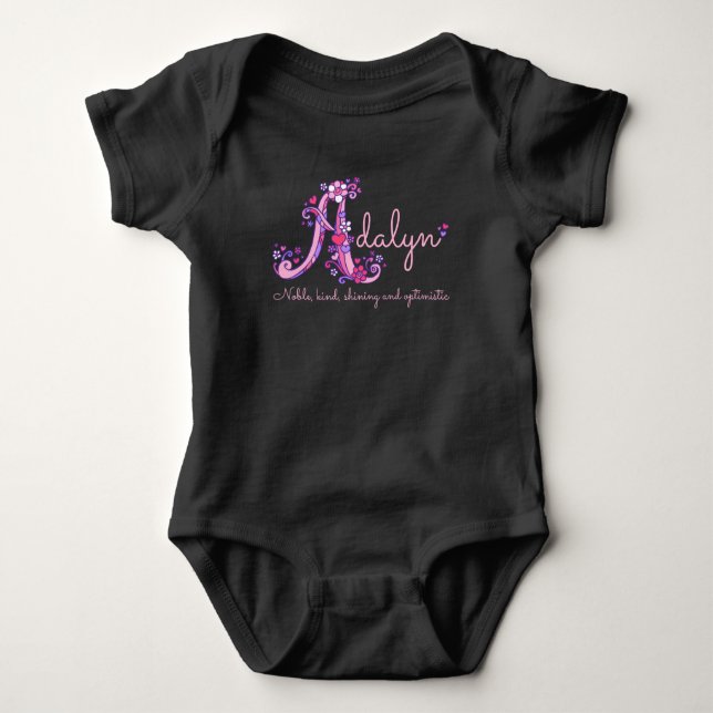 Adalyn girls name & meaning letter A baby apparel Bodysuit (Front)