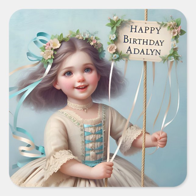 ADALYN ~ HAPPY BIRTHDAY ~ Maypole ~ Square Sticker (Front)