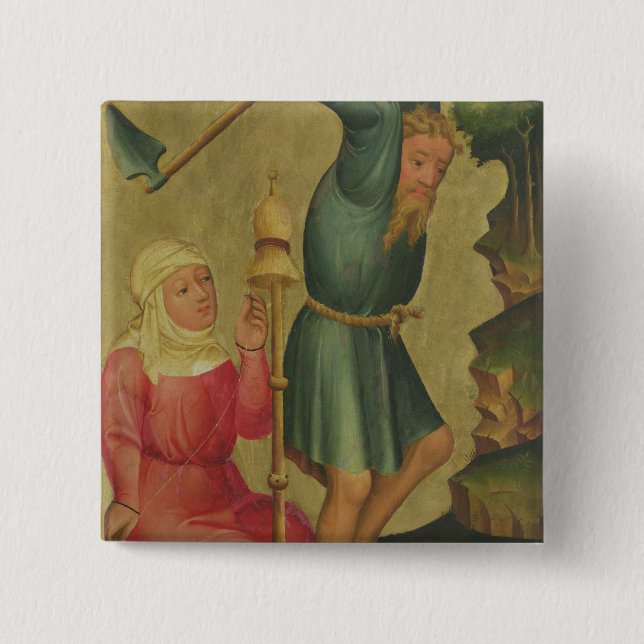 Adam and Eve at Work 15 Cm Square Badge (Front)
