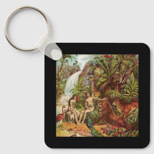 Adam And Eve In The Garden Key Ring