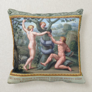 Adam and Eve with the Serpent, illustration from t Cushion