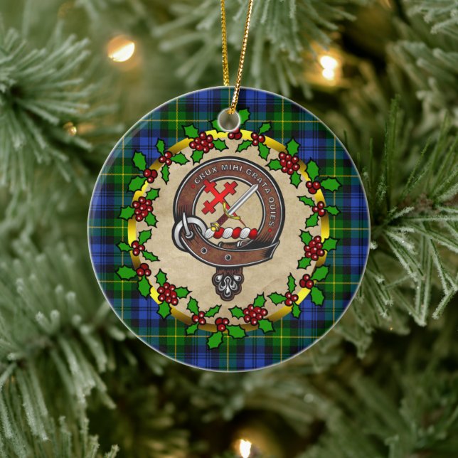 Adam Clan Badge & Tartan Personalised Xmas Ceramic Tree Decoration (Tree)