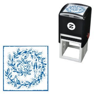 ADAM & EVE, APPLE IN GARDEN OF EDEN FOLKART WREATH SELF-INKING STAMP