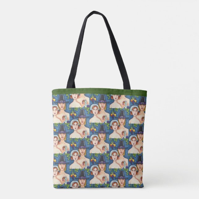 ADAM & EVE PILGRIMS, BIBLICAL WHIMSY THANKSGIVING TOTE BAG (Back)