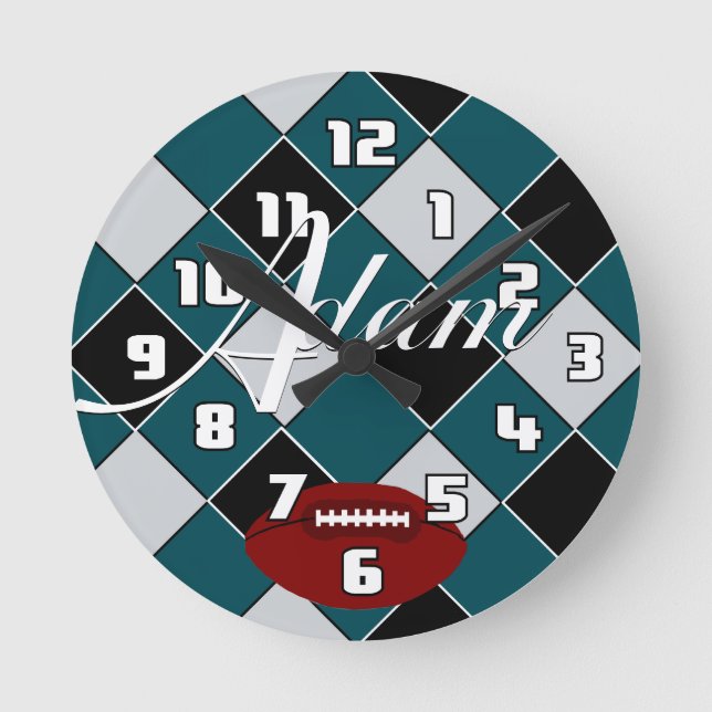 Adam Football Green Black Silver Checked Clock (Front)