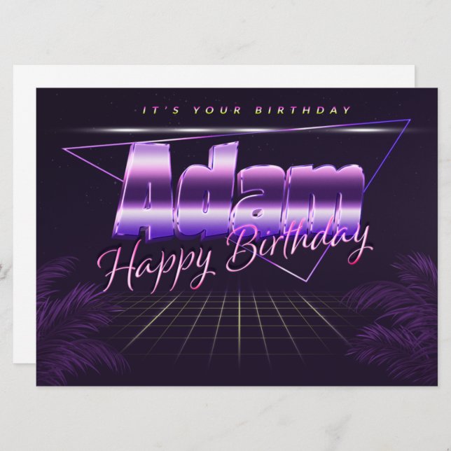 Adam Name First name lila retro card Birthday (Front/Back)