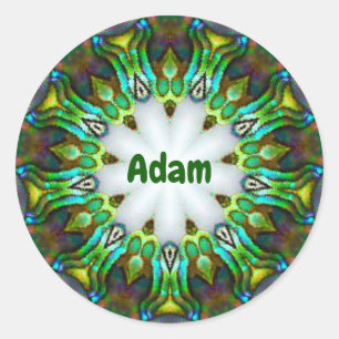 ADAM ~ Personalised Paua Shell Fractal ~ Classic Round Sticker