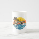 Adam Retro Sunset Name Design Bone China Mug<br><div class="desc">Retro sunset name design featuring Adam in a vintage beach sunset style with palm trees,  ocean waves,  and birds. A classic retro aesthetic perfect for personalized name gifts and everyday wear.</div>