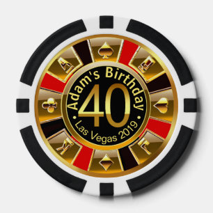 Adam's 40th bday red gold black poker chip