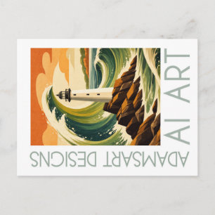 Adams Art Designs Lighthouse Wave Vintage Coastal Postcard