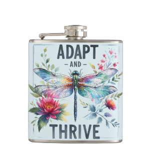 Adapt and Thrive - Artistic Dragonfly Hip Flask