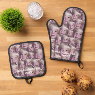 Add 1 Floating Head Photo All Over Pattern Oven Mitt & Pot Holder Set