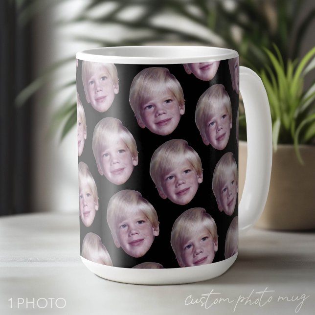 Add 1 Floating Head Photo Half Drop Pattern black Coffee Mug (Custom Photo Mug with Floating Head - Makes a Great Birthday Gift)