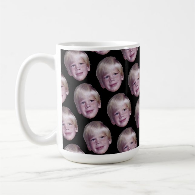 Add 1 Floating Head Photo Half Drop Pattern black Coffee Mug (Left)