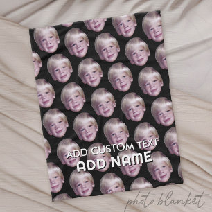Add 1 Floating Head Photo Half Drop Pattern black Fleece Blanket