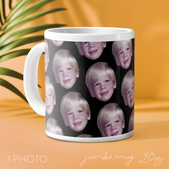 Add 1 Floating Head Photo Half Drop Pattern black Large Coffee Mug (Custom Photo Mug with 1 Photo)